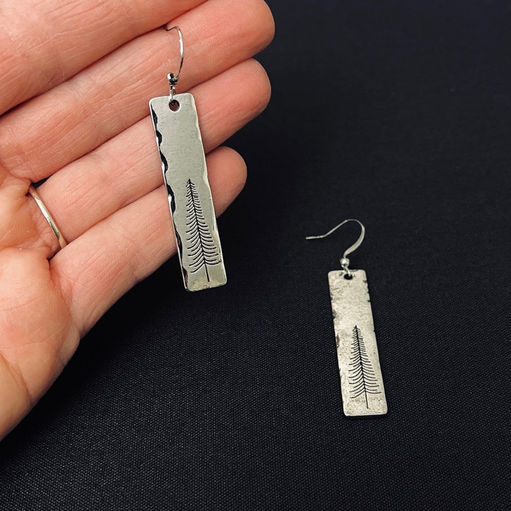 Pine Tree Drop Earrings - Black and Silver